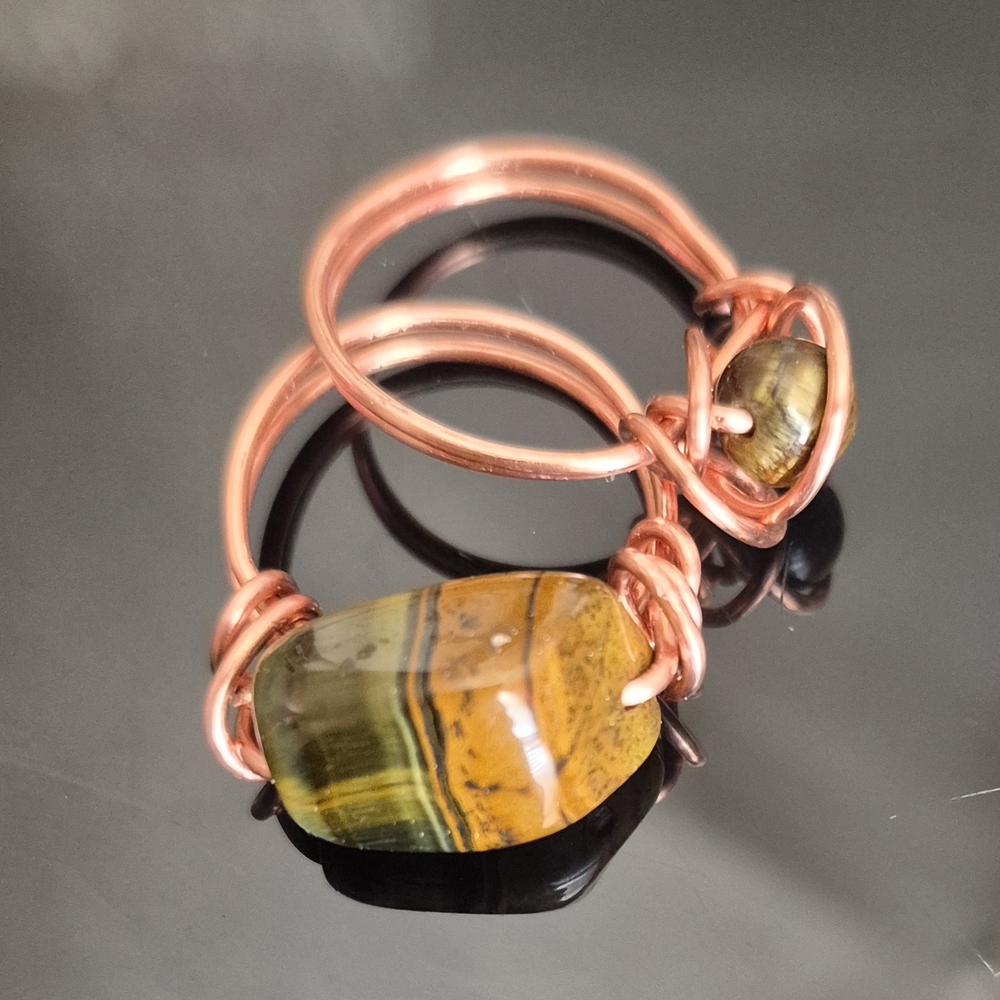 Tigers Eye Set Of Handmade Copper Rings!